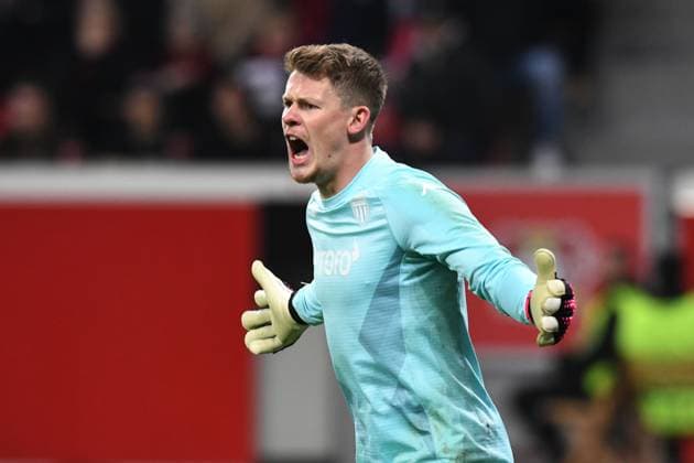 Goalkeeper Alexander Nuebel AS Monaco loud GER, Bayer 04 Leverkusen vs AS Monaco, Football, Europa League, Play offs first leg, Season 2022 2023, 16 02 2023 DFL REGULATES PROHIBIT ANY USE OF PHOTOGRAPHS AS IMAGE SEQUENCES AND OR QUASI VIDEO GER, Bayer 04 Leverkusen vs AS Monaco, Football, Europa League, Play offs first leg, Season 2022 2023, 16 02 2023 Leverkusen Copyright: xEibner-Pressefoto ThomasxThienelx EP_TTL