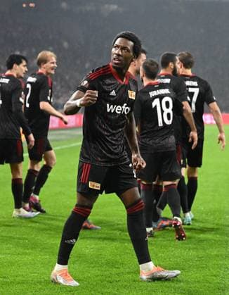 Football, men, season 2022 2023, Europa League Play Offs to the round of 16, first leg , Ajax Amsterdam 1 FC Union Berlin 0 0 , Sheraldo Becker 1 FC Union , cheering after the supposed goal to 1 0, but goal is disallowed for handball, 16 02 2023, Copyright: xMatthiasxKochx