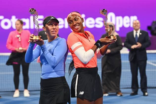 2023 WTA Qatar TotalEnergies Open Womens Double Final Winners Coco Gauff r, USA and Jessica Pegula l, USA Womens Double Final