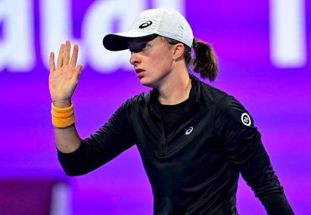 WTA, Tennis Damen Qatar TotalEnergies Open 2023 lga Swiatek of Poland reacts during Semifinal match against Veronika Kudermetova of Russia at the WTA Qatar TotalEnergies Open tennis tournament at the Khalifa International Tennis Complex in Doha, Qatar, 17 February 2023 DOHA Qatar  Copyright: xNoushadxThekkayilx originalFilename:varittyakkal-wtaqatar230217_npMD8.jpg