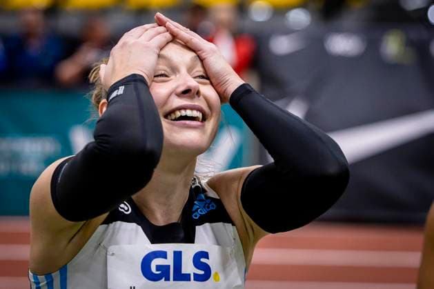 Sport Themen der Woche KW07 Sport Bilder des Tages Deutsche Leichtathletik-Hallenmeisterschaften; Dortmund, 18.02.2023 Deutsche Hallenmeisterin ueber 60m: Gina Lueckenkemper (SCC Berlin); Deutsche Leichtathletik-Hallenmeisterschaften am 18.02.2023 in der Helmut-Koernig-Halle in Dortmund. *** German Athletics Indoor Championships Dortmund, 18 02 2023 German Indoor Champion over 60m Gina Lueckenkemper SCC Berlin German Athletics Indoor Championships on 18 02 2023 in the Helmut Koernig Hall in Dortmund Copyright: xBEAUTIFULxSPORTS AxelxKohringx