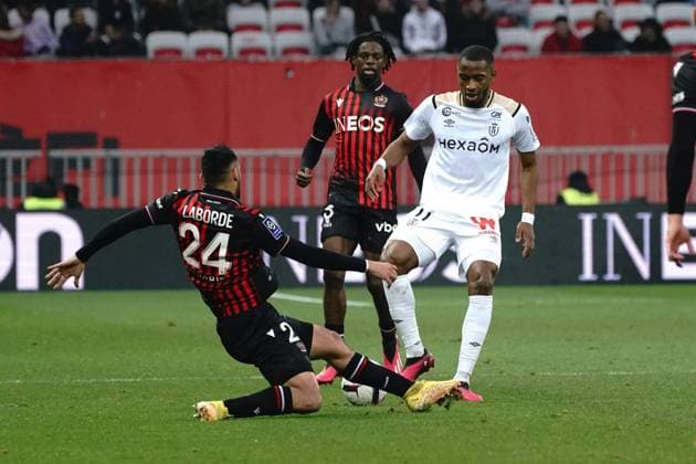 GaÃ«tan Laborde (OGC Nice) - Myziane Maolida (Stade de Reims) FOOTBALL : OGC Nice vs Stade de Reims - Ligue 1 Ubereats - Nice - 18 02 2023 NorbertScanella Panoramic 