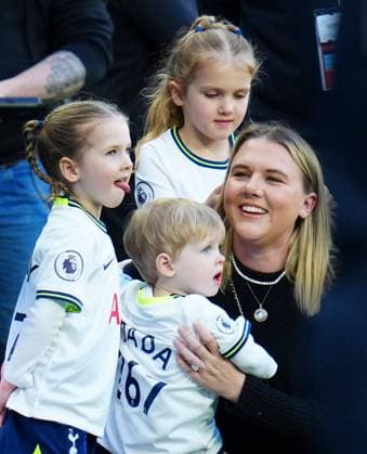 Mandatory Credit: Photo by Javier Garcia Shutterstock (13770314gj) Kate Goodland, wife of Harry Kane of Tottenham Hotspur with their three children Vivienne Jane, Ivy Jane and Louis Harry Tottenham Hotspur v West Ham United, Premier League, Football, Tottenham Hotspur Stadium, London, UK - 19 Feb 2023 EDITORIAL USE ONLY No use with unauthorised audio, video, data, fixture lists, club league logos or live services. Online in-match use limited to 120 images, no video emulation. No use in betting, games or single club league player publications. Tottenham Hotspur v West Ham United, Premier League, Football, Tottenham Hotspur Stadium, London, UK - 19 Feb 2023 EDITORIAL USE ONLY No use with unauthorised audio, video, data, fixture lists, club league logos or live services. Online in-match use limited to 120 images, no video emulation. No use in betting, games or single club league player publications. Copyright: xJavierxGarcia Shutterstockx 13770314gj
