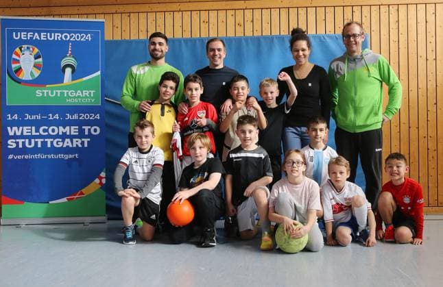 BAU 21 02 2023 Stuttgart Untertürkheim soccer media appointment UEFO Euro 2024 with tournament director Philipp Lahm and ambassador Celia Sasic, group photo