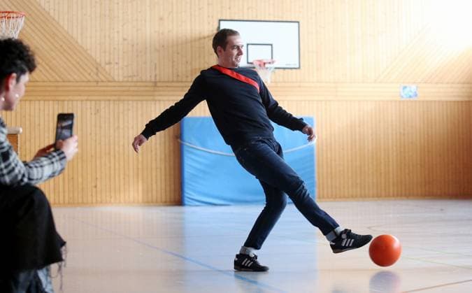 BAU 21 02 2023 Stuttgart Untertürkheim soccer media appointment UEFO Euro 2024 with tournament director Philipp Lahm and ambassador Celia Sasic, Philipp Lahm on the ball