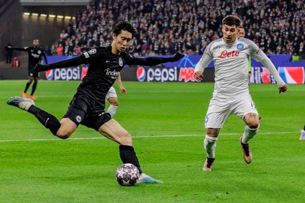 UEFA Champions League Eintracht Frankfurt SSC Napoli, Deutsche Bank Park, Frankfurt, 21 02 2023 Daichi Kamada Eintracht Frankfurt 15 Mathías Olivera SSC Napoli 17 , Eintracht Frankfurt SSC Napoli, Frankfurt, Deutsche Bank Park, 21 2 2023 Copyright: xBEAUTIFULxSPORTS Gawlikx