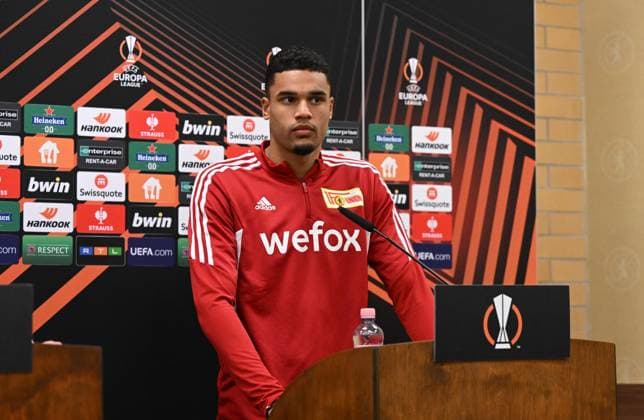 Football, men, season 2022 2023, Europa League, 1 FC Union Berlin, press conference before the match against Ajax Amsterdam, Danilho Doekhi 1 FC Union Berlin , 22 02 2022, Copyright: xMatthiasxKochx