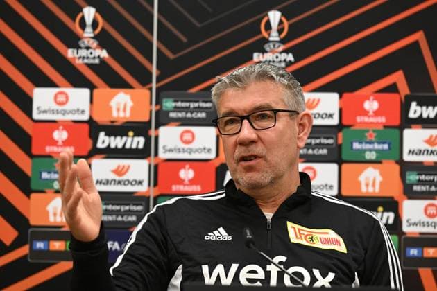 Football, men, season 2022 2023, Europa League, 1 FC Union Berlin, press conference before the match against Ajax Amsterdam, coach Urs Fischer 1 FC Union Berlin , 22 02 2022, Copyright: xMatthiasxKochx