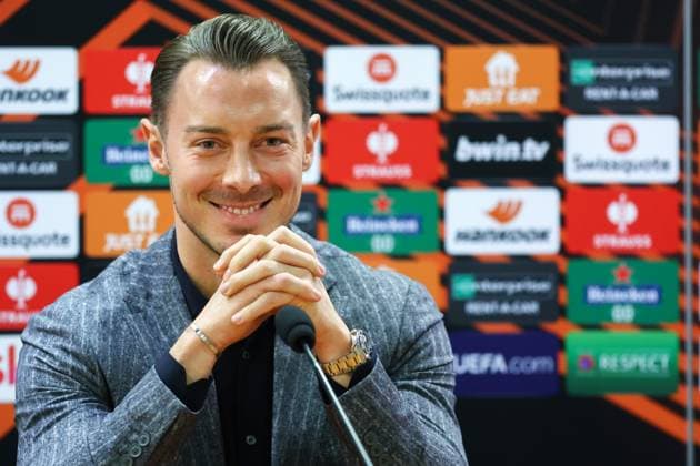 SOCCER - UEFA EL, Roma vs RBS ROME,ITALY,22.FEB.23 - SOCCER - UEFA Europa League, play off, AS Roma vs Red Bull Salzburg, preview, press conference, PK, Pressekonferenz RBS. Image shows head coach Matthias Jaissle (RBS).  GEPAxpictures xDavidxGeieregger
