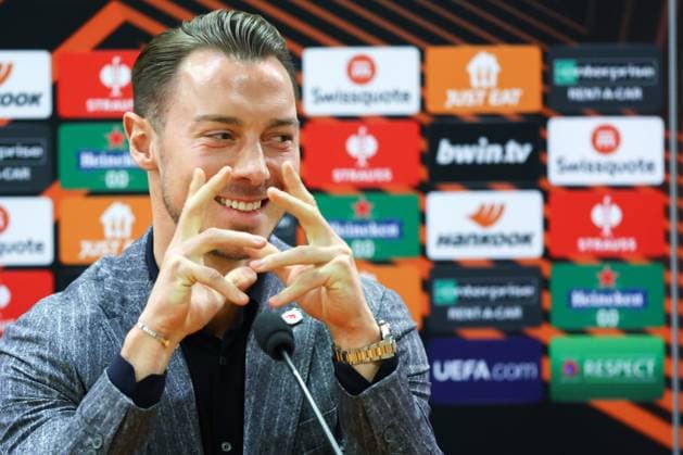 SOCCER - UEFA EL, Roma vs RBS ROME,ITALY,22.FEB.23 - SOCCER - UEFA Europa League, play off, AS Roma vs Red Bull Salzburg, preview, press conference, PK, Pressekonferenz RBS. Image shows head coach Matthias Jaissle (RBS).  GEPAxpictures xDavidxGeieregger