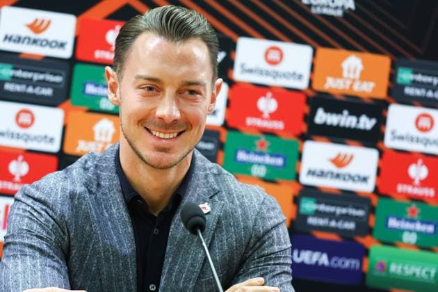 SOCCER - UEFA EL, Roma vs RBS ROME,ITALY,22.FEB.23 - SOCCER - UEFA Europa League, play off, AS Roma vs Red Bull Salzburg, preview, press conference, PK, Pressekonferenz RBS. Image shows head coach Matthias Jaissle (RBS).  GEPAxpictures xDavidxGeieregger