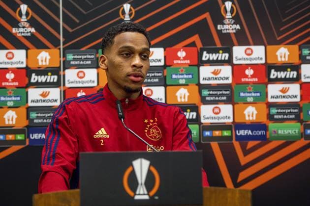 BERLIN, 22-02-2023, Stadion An der Alten Försterei, Europa League, season 2022 2023, press conference, PK, Pressekonferenz Ajax, Ajax player Jurrien Timber Ajax in Berlijn  x19982754x Copyright:
