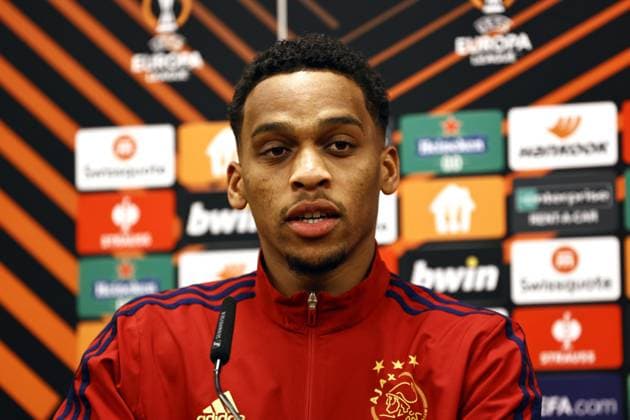 BERLIN - Jurrien Timber of Ajax during the press conference, PK, Pressekonferenz ahead of the UEFA Europa League play-off match between FC Union Berlin and Ajax Amsterdam at Stadion An der Alten Försterei on February 22, 2023 in Berlin, Germany. ANP MAURICE VAN STONE UEFA Europa League Play-off MD-1 2022 2023 xVIxANPxSportx xxANPxIVx 463349192 originalFilename: 463349192.jpg