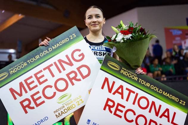 Bilder des Jahres 2023, Sport 02 Februar Sport Themen der Woche KW08 Sport Bilder des Tages February 22, 2023, Madrid, Madrid, Spain: Reeta Hurske wins the 60m hurdles race at the .World Athletics Indoor Tour Gold celebrated in Madrid, Spain at Gallur stadium on Wednesday 22 February 2023 Madrid Spain - ZUMAg251 20230222_zsp_g251_017 Copyright: xAlbertoxGardinx