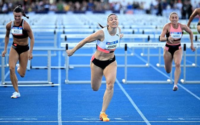 Bilder des Jahres 2023, Sport 02 Februar Sport Themen der Woche KW08 ATHLETICS MELBOURNE, Australian Michelle Jenneke winning the Women?s 100m Hurdles during the Maurie Plant Meet Melbourne 2023, as part of the World Athletics Continental Tour, at Lakeside Stadium in Melbourne, Thursday, February 23, 2023. ( NO ARCHIVING, EDITORIAL USE ONLY, NO USE IN BOOKS WITHOUT CONSENT MELBOURNE VICTORIA AUSTRALIA  Copyright: xJAMESxROSSx 20230223001767056430