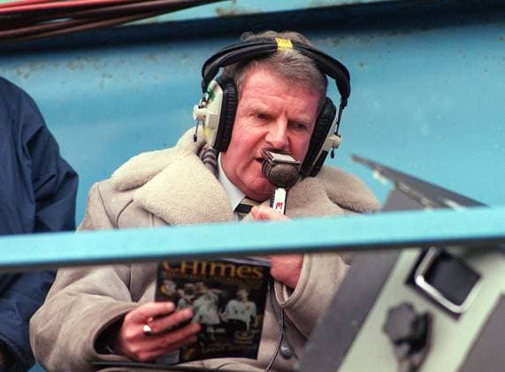 John Motson football BBC commantator. Portsmouth v Leeds United. FA Cup 4th Round, 23 1 1999. 