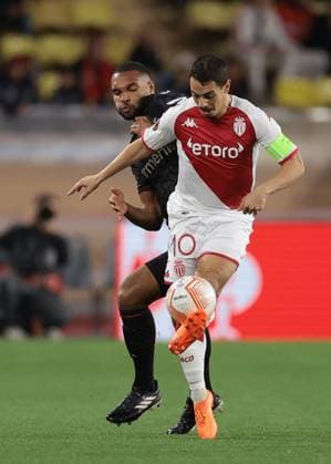 Monaco, Monaco, 23rd February 2023. Jonathan Tah of Bayer Leverkusen challenges Wissam Ben Yedder of AS Monaco during the UEFA Europa League match at Stade Louis II, Monaco. Picture credit should read: Jonathan Moscrop Sportimage EDITORIAL USE ONLY. No use with unauthorised audio, video, data, fixture lists, club league logos or live services. Online in-match use limited to 120 images, no video emulation. No use in betting, games or single club league player publications. SPI-2233-0003