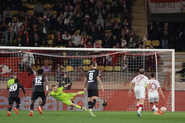 Monaco, Monaco, 23rd February 2023. Wissam Ben Yedder of AS Monaco scores a penalty to level the game at 1-1 during the UEFA Europa League match at Stade Louis II, Monaco. Picture credit should read: Jonathan Moscrop Sportimage EDITORIAL USE ONLY. No use with unauthorised audio, video, data, fixture lists, club league logos or live services. Online in-match use limited to 120 images, no video emulation. No use in betting, games or single club league player publications. SPI-2233-0013