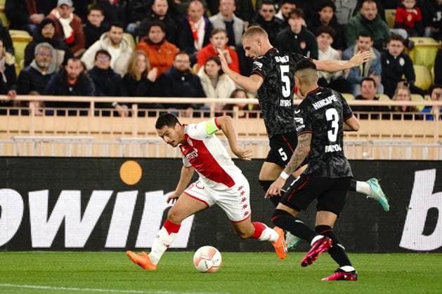 Wissam Ben Yedder (AS Monaco) - Mitchel Bakker (Bayer 04 Leverkusen) FOOTBALL : AS Monaco vs Bayer 04 Leverkusen - League Europa - Monaco - 23 02 2023 NorbertScanella Panoramic 
