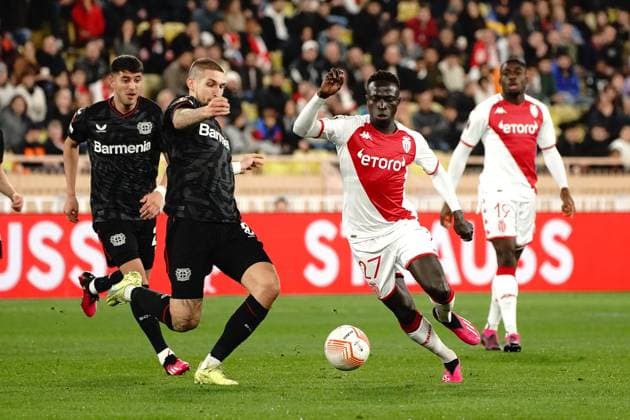 KrÃ pin Diatta (AS Monaco) - Robert Andrich (Bayer 04 Leverkusen) FOOTBALL : AS Monaco vs Bayer 04 Leverkusen - League Europa - Monaco - 23 02 2023 NorbertScanella Panoramic 