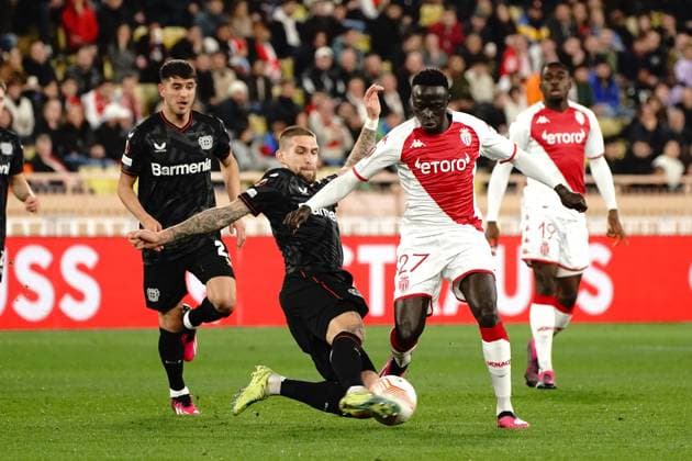 KrÃ pin Diatta (AS Monaco) - Robert Andrich (Bayer 04 Leverkusen) FOOTBALL : AS Monaco vs Bayer 04 Leverkusen - League Europa - Monaco - 23 02 2023 NorbertScanella Panoramic 