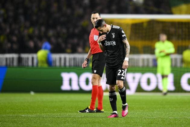 joie des joueurs de la Juventus apres le but de Angel Di Maria (Juventus) FOOTBALL : Nantes vs Juventus de Turin - Barrage retour Ligue Europa - 23 02 2023 JBAutissier Panoramic 
