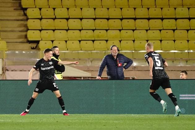 joie - Florian Wirtz (Bayer 04 Leverkusen) - Mitchel Bakker (Bayer 04 Leverkusen) FOOTBALL : AS Monaco vs Bayer 04 Leverkusen - League Europa - Monaco - 23 02 2023 NorbertScanella Panoramic 