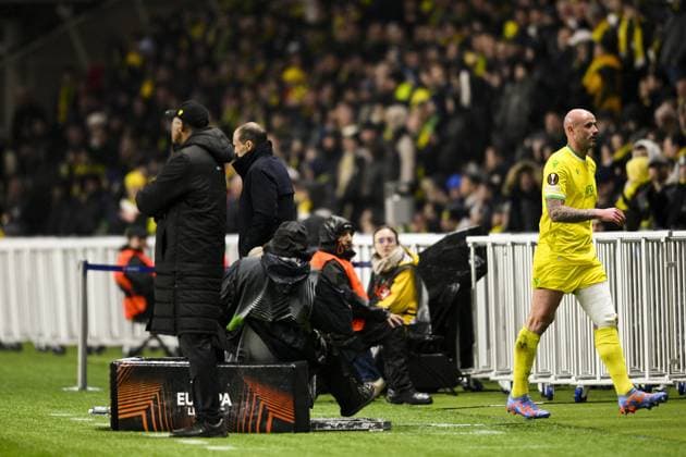 sortie sur carton rouge de Nicolas Pallois (Nantes) FOOTBALL : Nantes vs Juventus de Turin - Barrage retour Ligue Europa - 23 02 2023 JBAutissier Panoramic 
