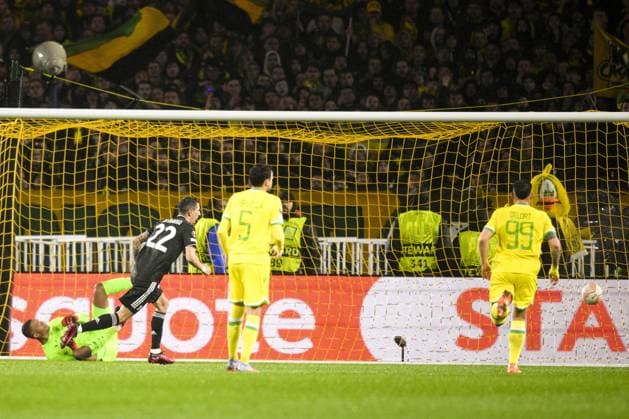 penalty de Angel Di Maria (Juventus) FOOTBALL : Nantes vs Juventus de Turin - Barrage retour Ligue Europa - 23 02 2023 JBAutissier Panoramic 