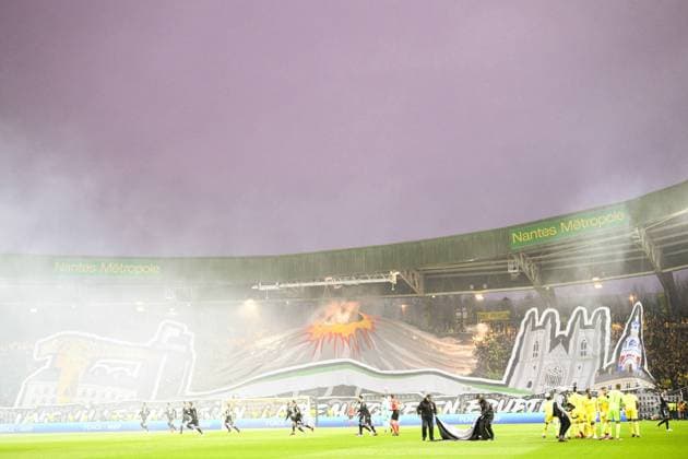 Supporters de Nantes - Ambiance fumigenes FOOTBALL : Nantes vs Juventus de Turin - Barrage retour Ligue Europa - 23 02 2023 JBAutissier Panoramic 