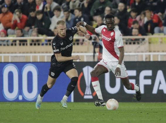 Chrislain Matsima of As Monaco during the Uefa Europa League, football match between As Monaco and Bayer 04 Leverkusen,on 23 February 2023 at State Luis II in Monaco, Photo Ndrerim Kaceli  Copyright: xNderimxKaceli LiveMediax xipa-agx xLivexMediax 0 IPA_IPA36301659