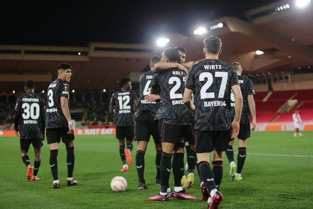 Exequiel Palacios of Bayer 04 Leverkusen celebrating after a goal during the Uefa Europa League, football match between As Monaco and Bayer 04 Leverkusen,on 23 February 2023 at State Luis II in Monaco, Photo Ndrerim Kaceli  Copyright: xNderimxKaceli LiveMediax xipa-agx xLivexMediax 0 IPA_IPA36301747