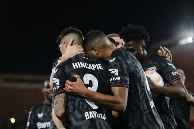 February 23, 2023, Monaco, Principality of Monaco: Exequiel Palacios of Bayer 04 Leverkusen celebrating after a goal during the Uefa Europa League, football match between As Monaco and Bayer 04 Leverkusen,on 23 February 2023 at State Luis II in Monaco, Photo Ndrerim Kaceli. football Europa League match - AS Monaco vs Bayer Leverkusen, Monaco, Principality of Monaco  - ZUMAl164 20230223_zsa_l164_046 Copyright: xNderimxKacelix
