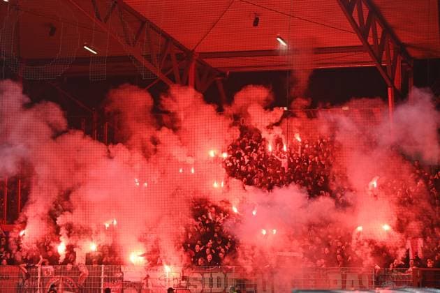 BERLIN, 23-02-2023, Stadion An der Alten Forsterei, Europa League, season 2022 2023, between the match Union Berlin - Ajax, stadium overview before the match. Fireworks Union Berlin - Ajax  x19995768x Copyright: