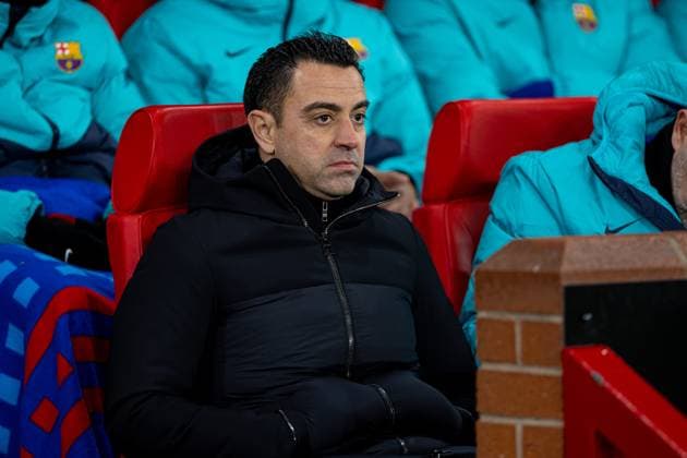 Football - UEFA Europa League - Play-Off 2nd Leg - Manchester United, ManU FC v FC Barcelona, Barca MANCHESTER, ENGLAND - Thursday, February 23, 2023: Barcelona s head coach Xavi Hernandez during the UEFA Europa League Play-Off 2nd Leg game between Manchester United FC and FC Barcelona at Old Trafford. MANCHESTER Old Trafford GREATER MANCHESTER ENGLAND  Copyright: xDavidxRawcliffex P2023-02-23-Man_Utd_Barcelona-25