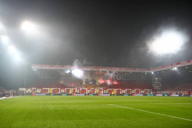 23 02 2023, xtgx, football UEFA Europa League, 1 FC Union Berlin Ajax Amsterdam emspor, v l choreography choreo Union fans DFL DFB REGULATIONS PROHIBIT ANY USE OF PHOTOGRAPHS as IMAGE SEQUENCES and or QUASI VIDEO Berlin
