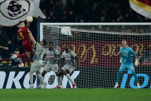 Italy: Europa League football match AS Roma vs FC Salzburg Roma s Brazilian defender Roger Ibanez controls the ball during the UEFA Europa League first knockout round return match between AS Roma vs FC Salzburg at the Olimpico Stadium in Rome, on February 23, 2023. AS_Romai_Salisburgo_0011 Copyright: xAntonioxBalascox