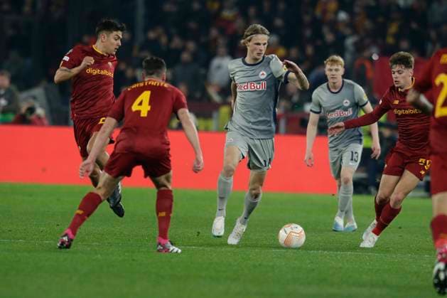 Italy: Europa League football match AS Roma vs FC Salzburg Salisburgo s Danish midfielder Maurits Kjaergaard controls the ball during the UEFA Europa League first knockout round return match between AS Roma vs FC Salzburg at the Olimpico Stadium in Rome, on February 23, 2023. AS_Romai_Salisburgo_0016 Copyright: xAntonioxBalascox