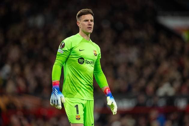 Football - UEFA Europa League - Play-Off 2nd Leg - Manchester United, ManU FC v FC Barcelona, Barca MANCHESTER, ENGLAND - Thursday, February 23, 2023: Barcelona s goalkeeper Marc-AndrÃ ter Stegen during the UEFA Europa League Play-Off 2nd Leg game between Manchester United FC and FC Barcelona at Old Trafford. MANCHESTER Old Trafford GREATER MANCHESTER ENGLAND  Copyright: xDavidxRawcliffex P2023-02-23-Man_Utd_Barcelona-39
