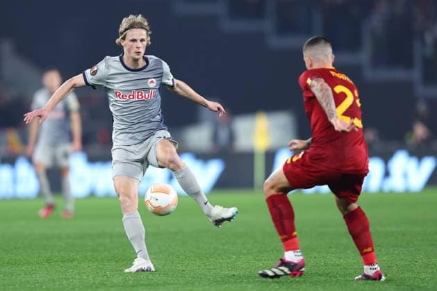 SOCCER - UEFA EL, Roma vs RBS ROME,ITALY,23.FEB.23 - SOCCER - UEFA Europa League, play off, AS Roma vs Red Bull Salzburg. Image shows Maurits Kjaergaard (RBS).  GEPAxpictures xDavidxGeieregger