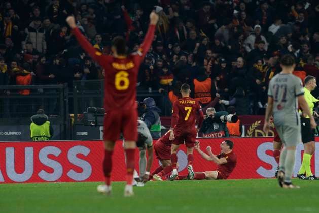 Italy: Europa League football match AS Roma vs FC Salzburg Roma s Italian forward Andrea Belotti celebrates after scoring a goal during the UEFA Europa League first knockout round return match between AS Roma vs FC Salzburg at the Olimpico Stadium in Rome, on February 23, 2023. AS_Romai_Salisburgo_0030 Copyright: xAntonioxBalascox