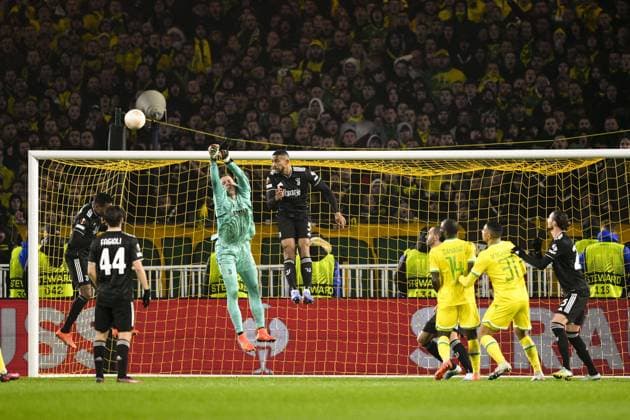 Wojgiech Szczesny (Juventus) Gleison Bremer (Juventus) FOOTBALL : Nantes vs Juventus de Turin - Barrage retour Ligue Europa - 23 02 2023 JBAutissier Panoramic 