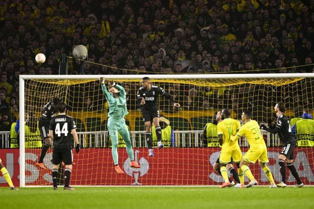 Wojgiech Szczesny (Juventus) Gleison Bremer (Juventus) FOOTBALL : Nantes vs Juventus de Turin - Barrage retour Ligue Europa - 23 02 2023 JBAutissier Panoramic 