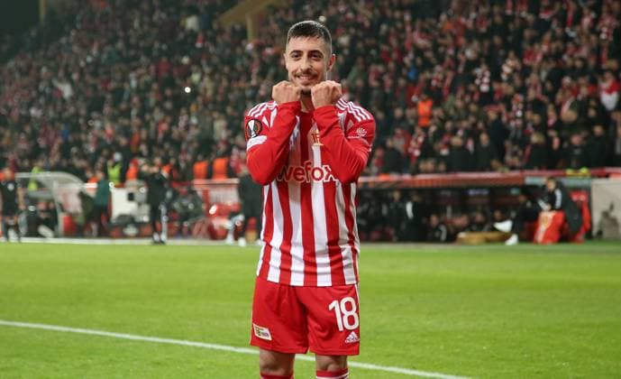 Josip Juranovic cheering after 2 0 joy emotion jubilation sports football soccer UEL UEFA Europa League men season 2022 2023 23 02 2023 1 FC Union Berlin FCU vs Ajax Amsterdam DFL regulations prohibit any use of photographs as image sequences and or quasi video