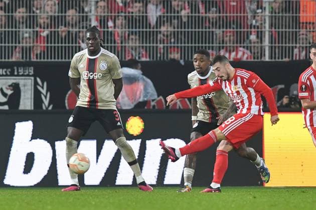 Football, men, season 2022 2023, Europa League, play offs to the round of 16, second leg , 1 FC Union Berlin Ajax Amsterdam, Josip Juranovic 1 FC Union Berlin , right scores the goal to 2 0 , 23 02 2022, Copyright: xMatthiasxKochx