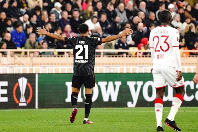 joie - Amine Adli (Bayer 04 Leverkusen) FOOTBALL : AS Monaco vs Bayer 04 Leverkusen - League Europa - Monaco - 23 02 2023 NorbertScanella Panoramic 