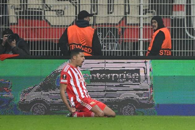 Football, men, 2022 2023 season, Europa League, Play Offs to the round of 16, second leg , 1 FC Union Berlin Ajax Amsterdam, Danilho Doekhi 1 FC Union Berlin goal celebration, cheers after his goal to 3 1 , 23 02 2022, Copyright: xMatthiasxKochx