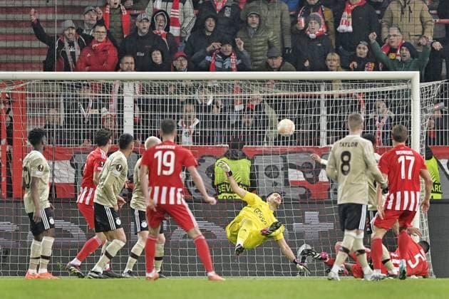 BERLIN, 23-02-2023, Stadion An der Alten Forsterei, Europa League, season 2022 2023, between the match Union Berlin - Ajax, stadium overview before the match. Ajax goalkeeper Geronimo Rulli concedes the 3-1 as Union Berlin player Danilho Doekhi scores the 3-1 Union Berlin - Ajax  x19996679x Copyright:
