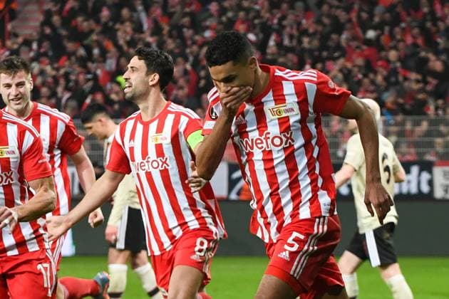 Football, men, 2022 2023 season, Europa League, Play Offs to the round of 16, second leg , 1 FC Union Berlin Ajax Amsterdam, Danilho Doekhi 1 FC Union Berlin goal celebration, cheers after his goal to 3 1 , 23 02 2022, Copyright: xMatthiasxKochx