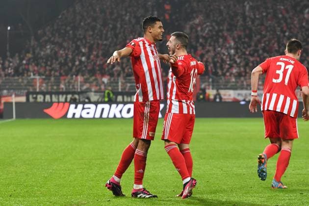 Football, men, season 2022 2023, Europa League, play offs to the round of 16, second leg , 1 FC Union Berlin Ajax Amsterdam, v l Danilho Doekhi 1 FC Union Berlin , Josip Juranovic 1 FC Union Berlin and Robin Knoche 1 FC Union Berlin goal celebration to 3 1 , 23 02 2022, Copyright: xMatthiasxKochx